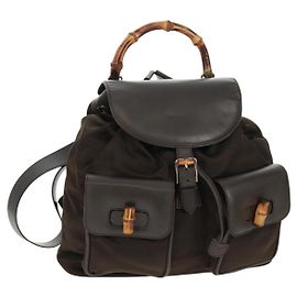 Mochila de nylon Gucci Bamboo marrón plata 003 2058 0016 5 Auth 161352