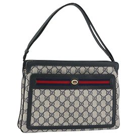 Borsa a Spalla Gucci GG Supreme Sherry Line PVC Blu Navy Oro 41 02 090 Auth 159405