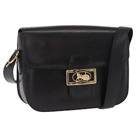 Céline Sac à épaule CELINE en cuir noir et or Auth 160698