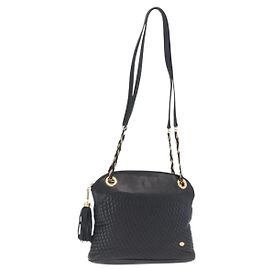 BALLY Borsa a Spalla con Catena Pelle Blu Navy Oro Auth 161052