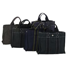 Hermès HERMES Borsa Fourre Tout Her Line in Tela 5 Set Nero Blu Marino Grigio Auth mr1716