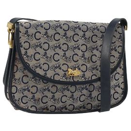 Céline Borsa a Spalla Celine C Sulky in Tela Blu Navy e Oro Auth 161412