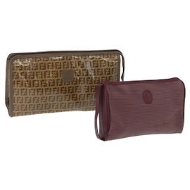 Saint Laurent Borsa clutch in tela Zucchino Fendi 2 pezzi Beige Bordeaux Auth 158546