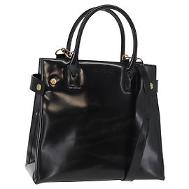 Borsa a Mano GUCCI Smalto 2 vie Nero Oro Auth 158500