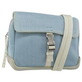 Bolsa de Ombro PRADA Nylon Azul Claro Prata Autêntica 161224