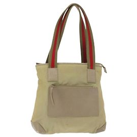 Borsa tote in tela Sherry Line di GUCCI in khaki argento 019 0402 1705 Auth 162256