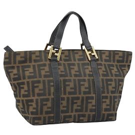 Sac à main en toile Zucca FENDI noir et marron Auth 161083