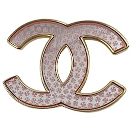 Spilla Chanel CC Metallo Dorato Motivo Trifoglio Rosa