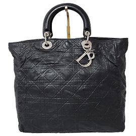 Borsa tote in pelle di agnello morbido trapuntata nera Christian Dior