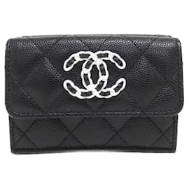 Chanel AP3711 Tri-Fold Wallet Black White ref.2749474 - Joli Closet