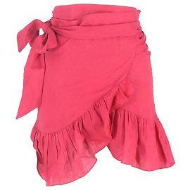 Falda corta envolvente con volantes en lino rosa Isabel Marant
