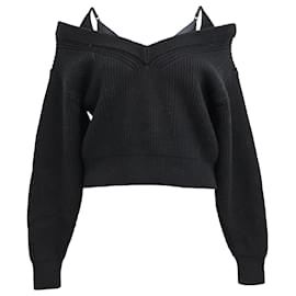 T By Alexander Wang Alexander Wang T. Off-Shoulder Schichtpullover aus schwarzer Baumwolle