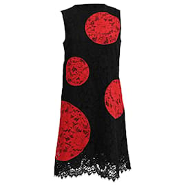 Vestido Mini de Lunares con Detalles de Encaje Dolce & Gabbana en Algodón Negro y Rojo