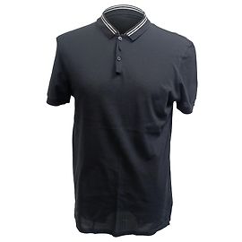 Polo a righe con colletto a maniche corte Lanvin in cotone nero