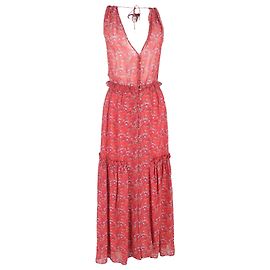 Vestido Maxi de Volantes con Estampado Floral Chantelle en Seda Roja de Ulla Johnson