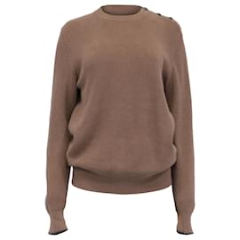 Brauner Baumwollpullover mit Rundhalsausschnitt von Brunello Cucinelli