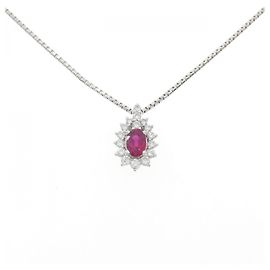 Autre Marque Platinum Ruby Diamond Necklace