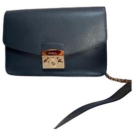 Borsa a spalla Furla in pelle blu navy grigiato
