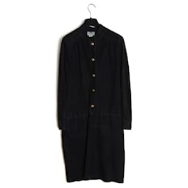 Céline circa 1990 Abito Maxi in Camoscio Nero FR40 UK12 US8