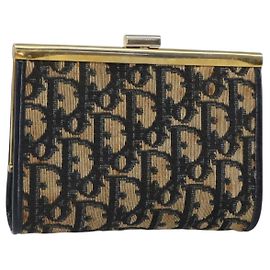 Pochette in tela Trotter Christian Dior Blu Navy Oro Auth 163016