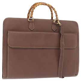 Borsa da lavoro in pelle Gucci Bamboo 2 vie marrone 015 1521 3675 Auth ar13889