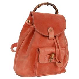 Zaino in Bambù GUCCI Camoscio Arancione Oro 003 58 0030 Auth 159296