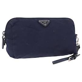 Pochette Prada Nylon Blu Navy Argento Auth hk3259