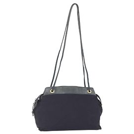 Borsa a Spalla LOEWE Nylon Blu Navy Oro Auth 159401