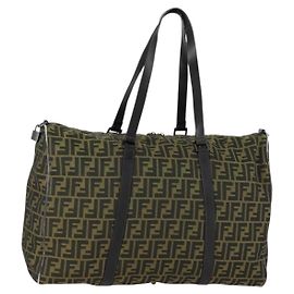 Bolso Boston de lona Zucca FENDI marrón negro Auth 160211