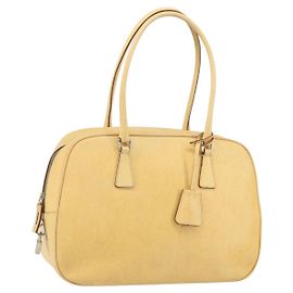 Prada Bolsa de Ombro de Couro Amarelo Prata Auth hk3313
