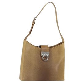 Sac à bandoulière Gancini en cuir beige argenté Auth 161036 de Salvatore Ferragamo