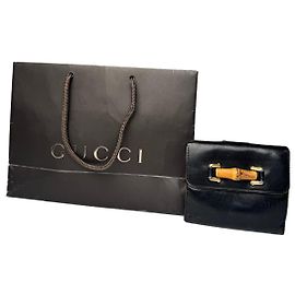 Cartera de cuero vintage Gucci con bambú negro