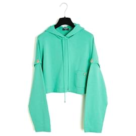 Chanel PE2022 2-in-1 FR38 Grüner Kaschmir Umwandelbarer Kapuzenpullover UK10 US8