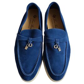 Mocassini Loro Piana Summer Charms Walk Blu Petrolio