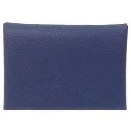 Monedero Calvi Duo de Hermès en cuero Epsom azul