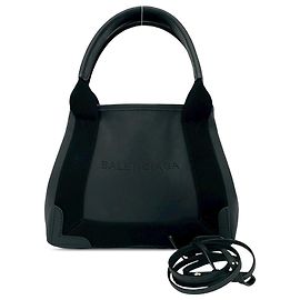Borsa Cabas XS Balenciaga in pelle di vitello perforata nera e blu navy