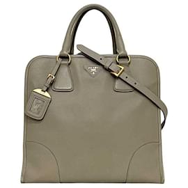 Prada Saffiano-Leder 2-Wege-Handtasche in Beige