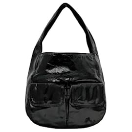 Borsa tote in pelle verniciata nera Prada