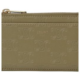 Céline Tarjetero de cuero oliva Celine