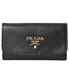 Estuche para llaves de 6 anillos en cuero Saffiano negro Prada