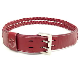 VINTAGE GUCCI ROTER GEWOBENER LEDGÜRTEL T75 SILBERNE SCHNALLE - Gucci