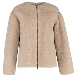 Max Mara Panno Grosgrain-Trimmed Jacket in Beige Wool