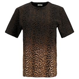 Braunes Baumwoll-T-Shirt mit Ombre-Leopardenmuster von Saint Laurent
