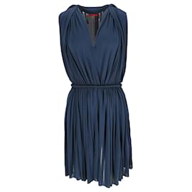 Vestido Mini con Escote en V en Viscosa Azul Marino de Lanvin
