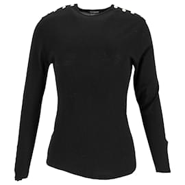 Top de Lana Negra Embellecido con Botones Balmain