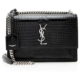 Saint Laurent Mittelgroße Schultertasche mit Krokodilprägung und Monogramm Sunset