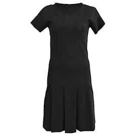 Vestido mini de cuello redondo y cintura baja en viscosa negra Theory