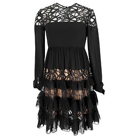Vestido mini de manga larga en poliamida negra con encaje de Elie Saab
