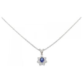 Autre Marque Collana in platino con diamanti e zaffiri a forma di fiore