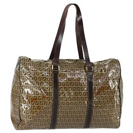 Borsa Boston in tela Zucchino FENDI marrone oro Auth am10122